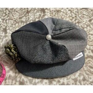 Women’s HandCandy Grey Patchwork Newsboy Cap With Flower One Size Upcycled